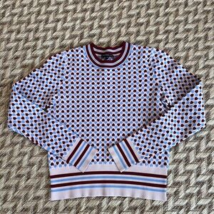 Tara Jarmon Sweater - Women's Small Pink Blue Red - Hearts Long-Sleeved Knit